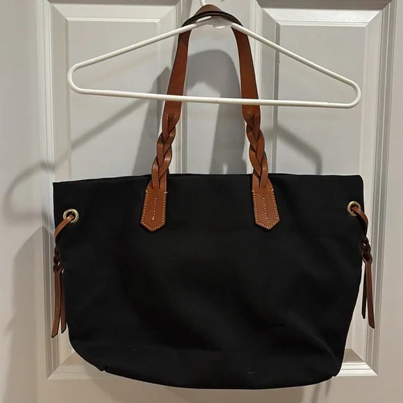 Dooney and Bourke Classic Black Tote Bag with Brown Leather Accents - Picture 2 of 8